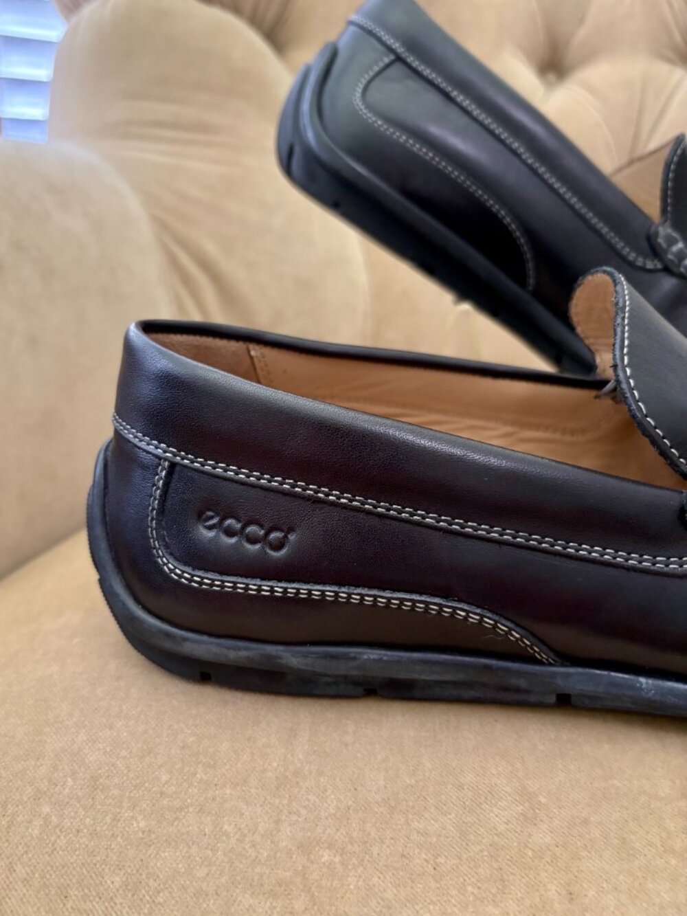 NEW Auth ECCO Men;s Black Leather Slip-on Loafer Driving Moccasin Shoes - Picture 5 of 9